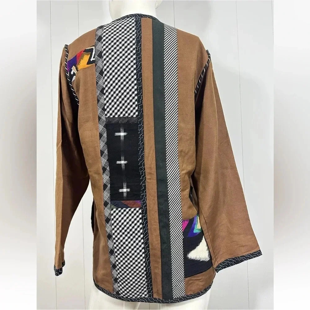 Lynn Murray Brown Colorful Wearable Art Applique Patches Jacket Coat Sz 4 - Picture 5 of 8